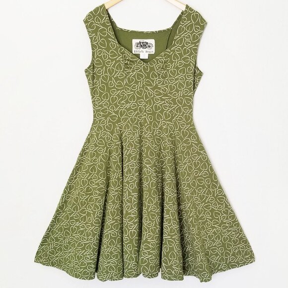 Effie's Heart Green Midi Dress with White Leaf Pattern - Picture 2 of 15
